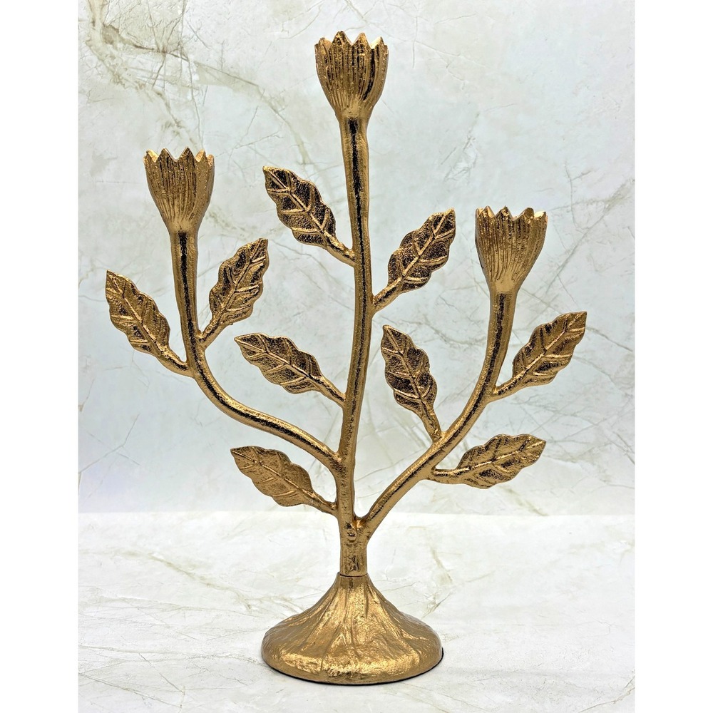 Studio McGee 10.5" Botanical Candelabra Gold Finish Decorative Candle‎ Holder